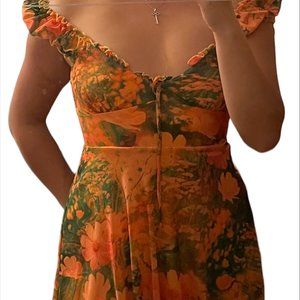 NWT Urban Outfitters Ruffle Orange Floral Mini Dress